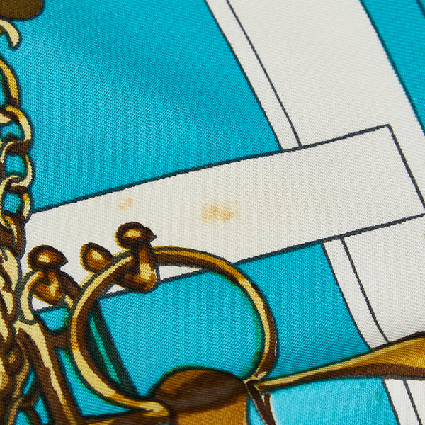 エルメス カレ90 MORS&FILETS 馬具とビット スカーフ スカイブルー ゴールド マルチカラー シルク レディース HERMES 【中古】