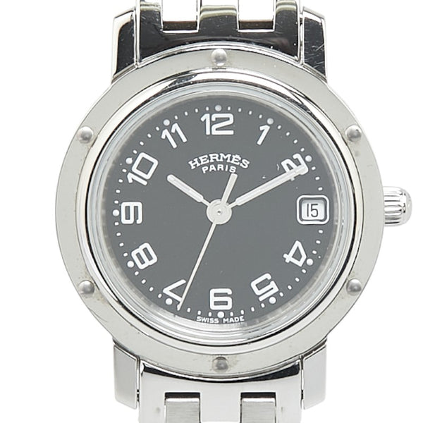 エルメス クリッパー 腕時計 CL4.210 クオーツ ブラック文字盤 ステンレススチール レディース HERMES 【中古】