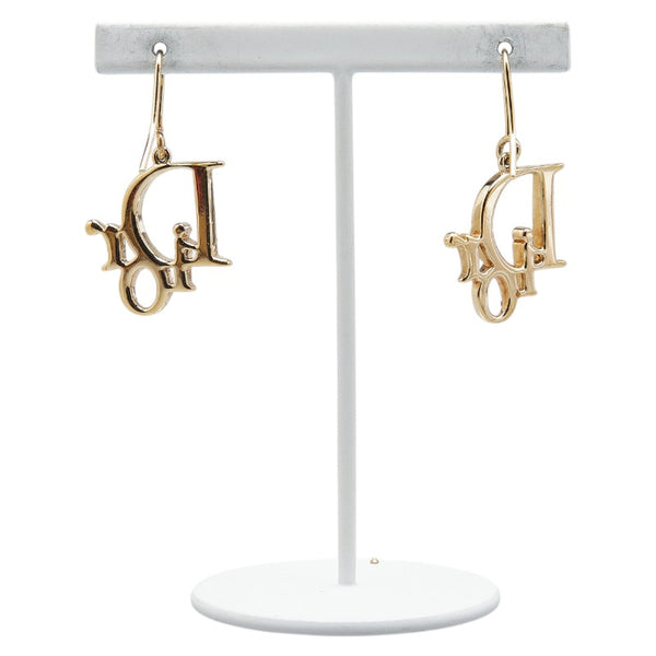 クリスチャンディオール ロゴ ラインストーン ピアス ゴールド メッキ レディース Christian Dior 【中古】