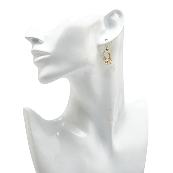 クリスチャンディオール ロゴ ラインストーン ピアス ゴールド メッキ レディース Christian Dior 【中古】