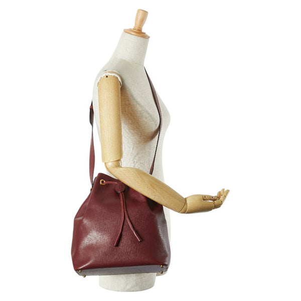 カルティエ マストライン 巾着型 斜め掛け ショルダーバッグ ボルドー ワインレッド レザー レディース CARTIER 【中古】