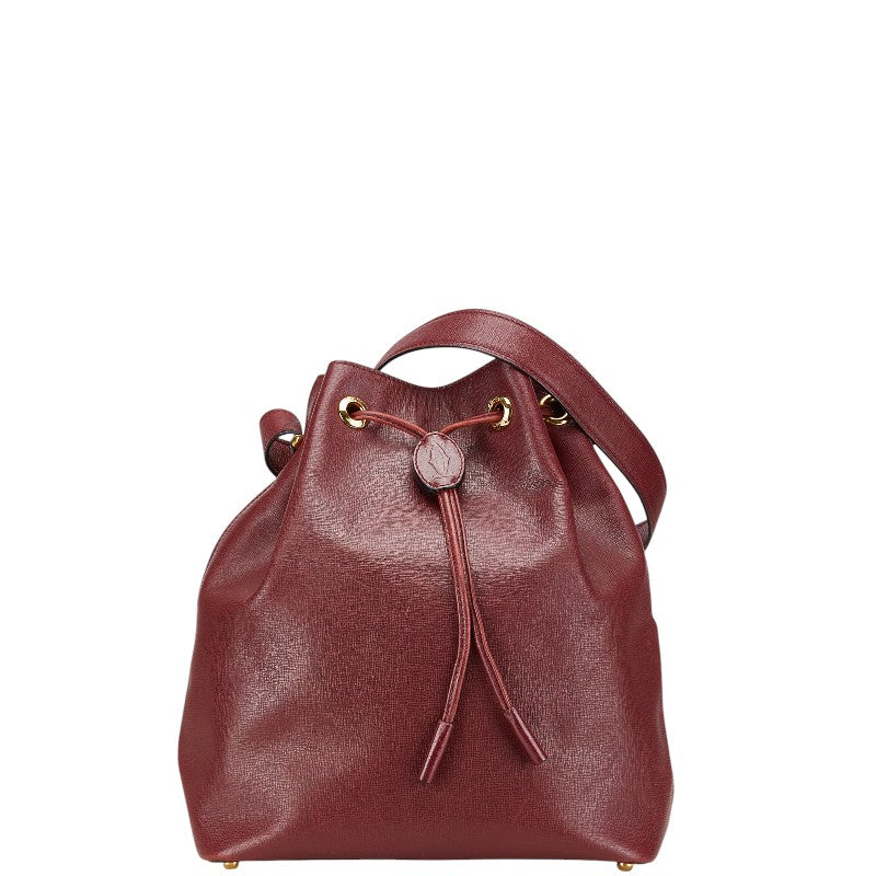 カルティエ マストライン 巾着型 斜め掛け ショルダーバッグ ボルドー ワインレッド レザー レディース CARTIER 【中古】