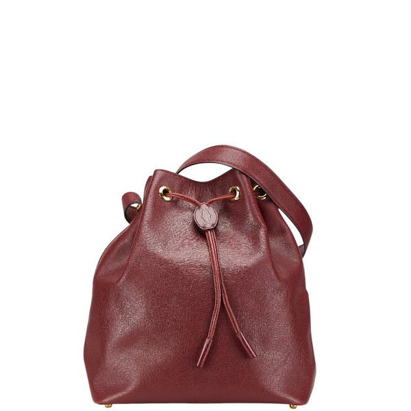 カルティエ マストライン 巾着型 斜め掛け ショルダーバッグ ボルドー ワインレッド レザー レディース CARTIER 【中古】