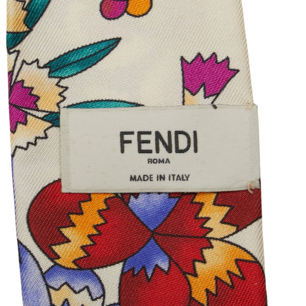 フェンディ 花 フラワー モチーフ スカーフ ツイリー ブルー ピンク マルチカラー シルク レディース FENDI 【中古】