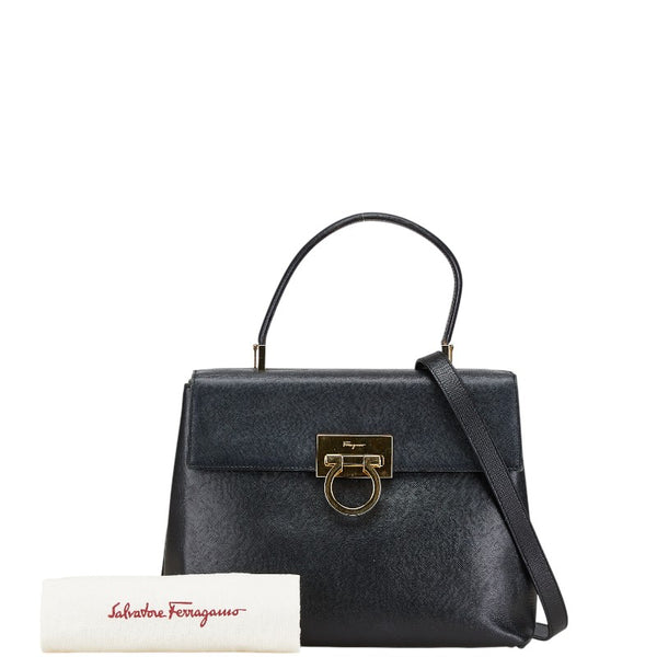 サルヴァトーレフェラガモ ガンチーニ ハンドバッグ ショルダーバッグ 2WAY ブラック レザー レディース Salvatore Ferragamo 【中古】