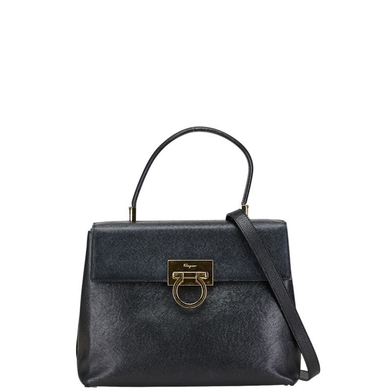 サルヴァトーレフェラガモ ガンチーニ ハンドバッグ ショルダーバッグ 2WAY ブラック レザー レディース Salvatore Ferragamo 【中古】