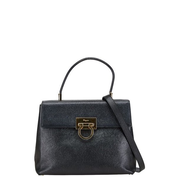 サルヴァトーレフェラガモ ガンチーニ ハンドバッグ ショルダーバッグ 2WAY ブラック レザー レディース Salvatore Ferragamo 【中古】