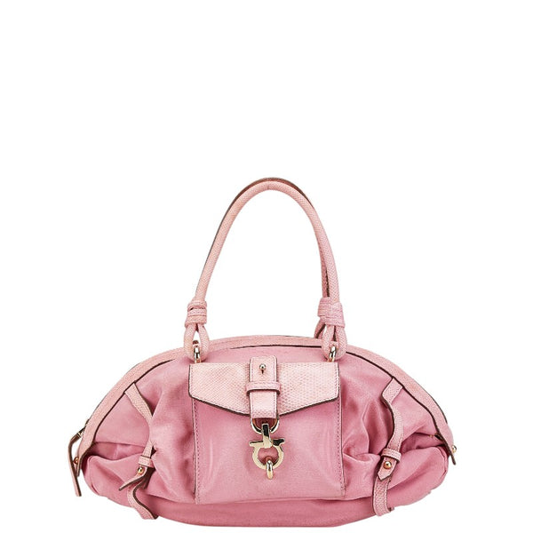サルヴァトーレフェラガモ ガンチーニ ハンドバッグ ピンク キャンバス レザー レディース Salvatore Ferragamo 【中古】