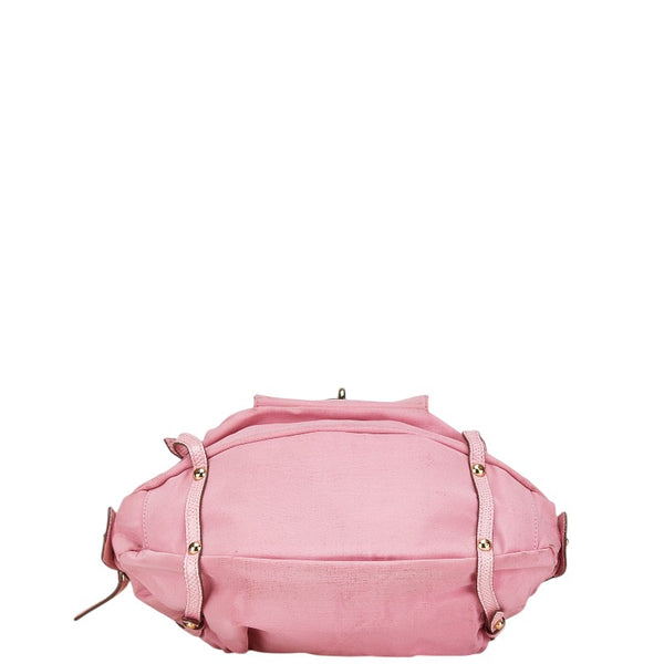 サルヴァトーレフェラガモ ガンチーニ ハンドバッグ ピンク キャンバス レザー レディース Salvatore Ferragamo 【中古】