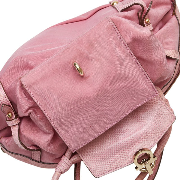 サルヴァトーレフェラガモ ガンチーニ ハンドバッグ ピンク キャンバス レザー レディース Salvatore Ferragamo 【中古】