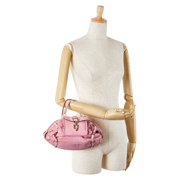 サルヴァトーレフェラガモ ガンチーニ ハンドバッグ ピンク キャンバス レザー レディース Salvatore Ferragamo 【中古】