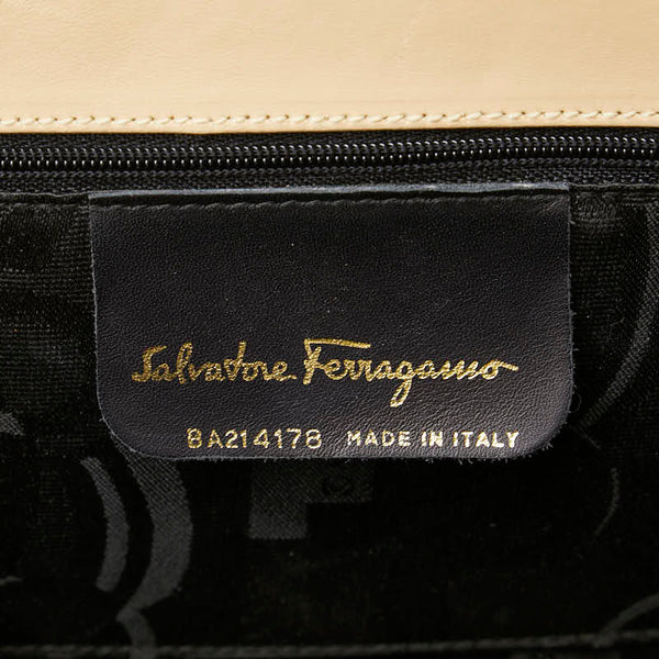 サルヴァトーレフェラガモ ヴァラ リボン ハンドバッグ BA214178 ベージュ レザー レディース Salvatore Ferragamo 【中古】