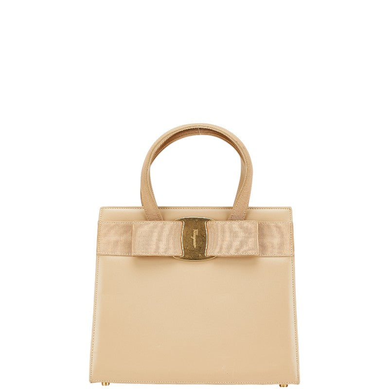 サルヴァトーレフェラガモ ヴァラ リボン ハンドバッグ BA214178 ベージュ レザー レディース Salvatore Ferragamo 【中古】