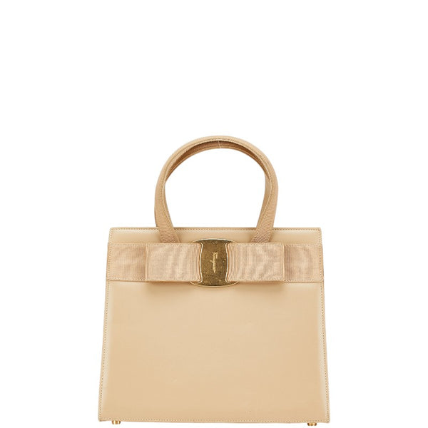 サルヴァトーレフェラガモ ヴァラ リボン ハンドバッグ BA214178 ベージュ レザー レディース Salvatore Ferragamo 【中古】