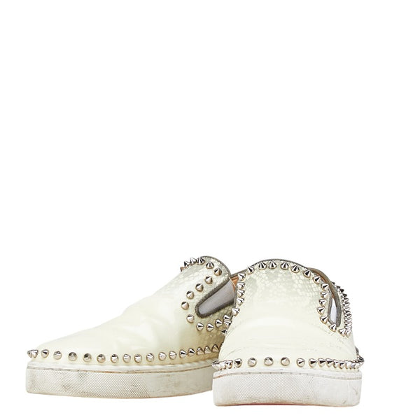 クリスチャンルブタン パイソン プリント スパイク スタッズ スリッポン サイズ:41 1/2 ホワイト グレー レザー エナメル メンズ Christian Louboutin 【中古】