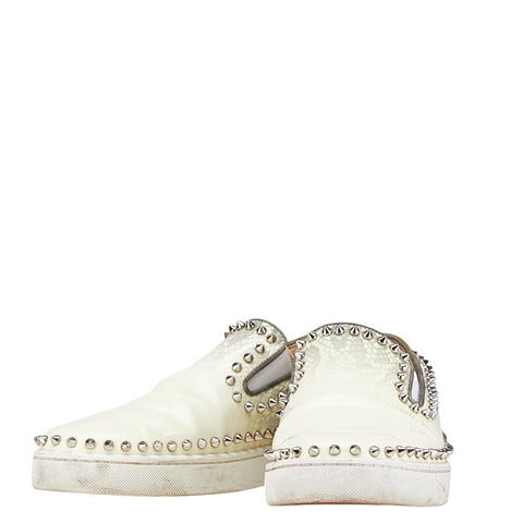 クリスチャンルブタン パイソン プリント スパイク スタッズ スリッポン サイズ:41 1/2 ホワイト グレー レザー エナメル メンズ Christian Louboutin 【中古】