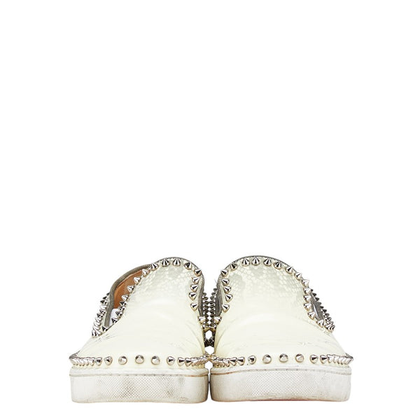 クリスチャンルブタン パイソン プリント スパイク スタッズ スリッポン サイズ:41 1/2 ホワイト グレー レザー エナメル メンズ Christian Louboutin 【中古】