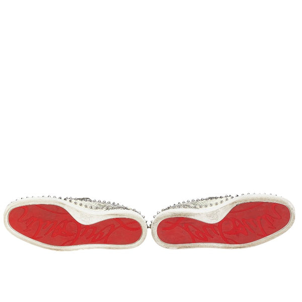 クリスチャンルブタン パイソン プリント スパイク スタッズ スリッポン サイズ:41 1/2 ホワイト グレー レザー エナメル メンズ Christian Louboutin 【中古】