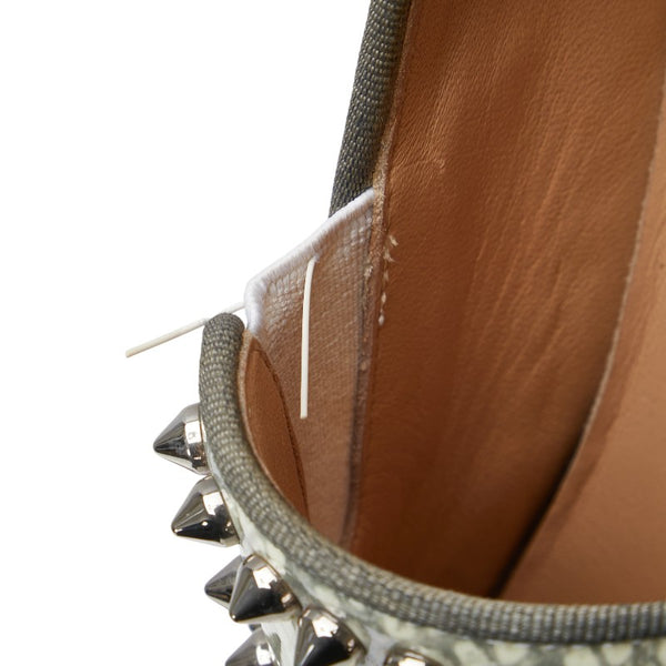 クリスチャンルブタン パイソン プリント スパイク スタッズ スリッポン サイズ:41 1/2 ホワイト グレー レザー エナメル メンズ Christian Louboutin 【中古】