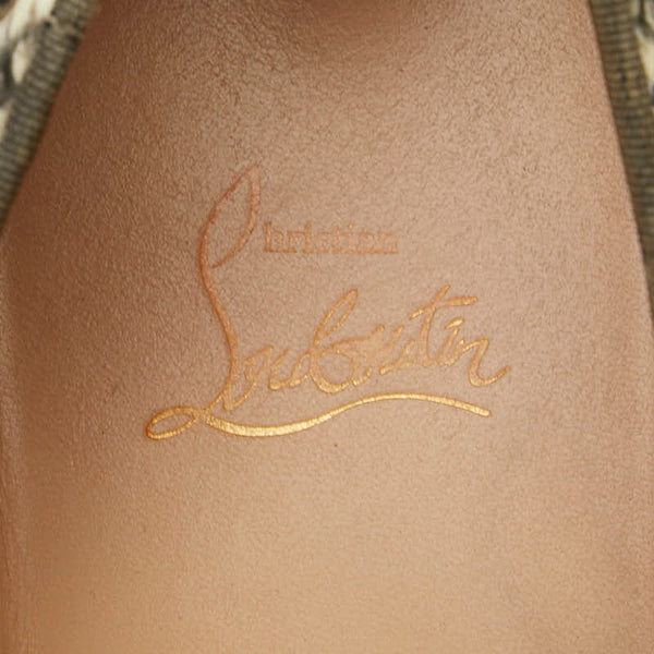 クリスチャンルブタン パイソン プリント スパイク スタッズ スリッポン サイズ:41 1/2 ホワイト グレー レザー エナメル メンズ Christian Louboutin 【中古】