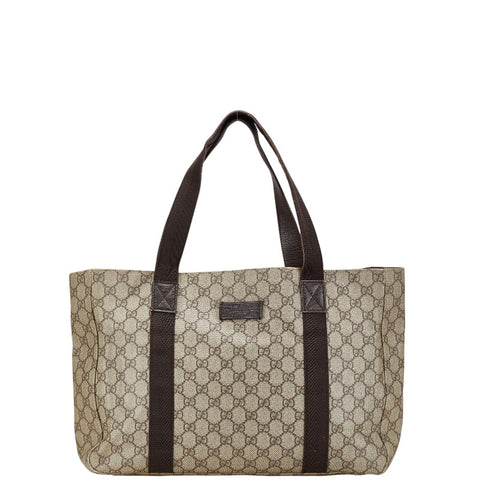 グッチ GGスプリーム ハンドバッグ トートバッグ 141624 ベージュ ブラウン PVC レザー レディース GUCCI 【中古】