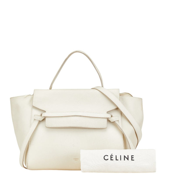 セリーヌ ベルトバッグ ハンドバッグ ショルダーバッグ 2WAY アイボリー レザー レディース CELINE 【中古】