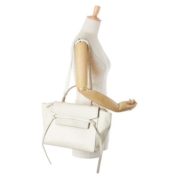 セリーヌ ベルトバッグ ハンドバッグ ショルダーバッグ 2WAY アイボリー レザー レディース CELINE 【中古】
