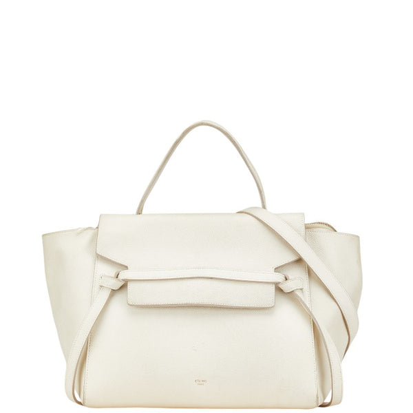 セリーヌ ベルトバッグ ハンドバッグ ショルダーバッグ 2WAY アイボリー レザー レディース CELINE 【中古】