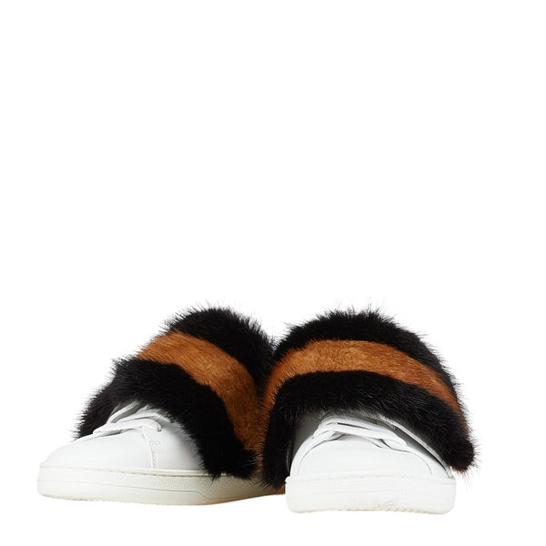 ルイ ヴィトン フロントローライン スニーカー サイズ:38 1/2 ホワイト ブラウン ファー レザー レディース LOUIS VUITTON 【中古】