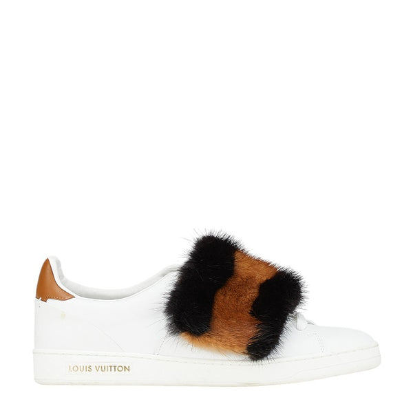 ルイ ヴィトン フロントローライン スニーカー サイズ:38 1/2 ホワイト ブラウン ファー レザー レディース LOUIS VUITTON 【中古】