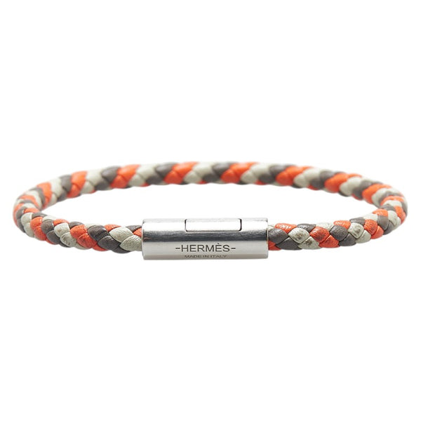 エルメス ゴリアテ ブレスレット バングル グレー レッド レザー メタル レディース HERMES 【中古】