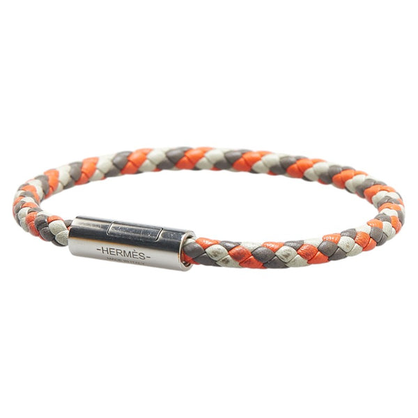 エルメス ゴリアテ ブレスレット バングル グレー レッド レザー メタル レディース HERMES 【中古】