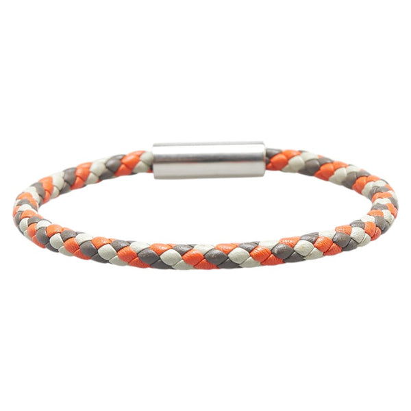 エルメス ゴリアテ ブレスレット バングル グレー レッド レザー メタル レディース HERMES 【中古】