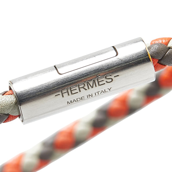エルメス ゴリアテ ブレスレット バングル グレー レッド レザー メタル レディース HERMES 【中古】