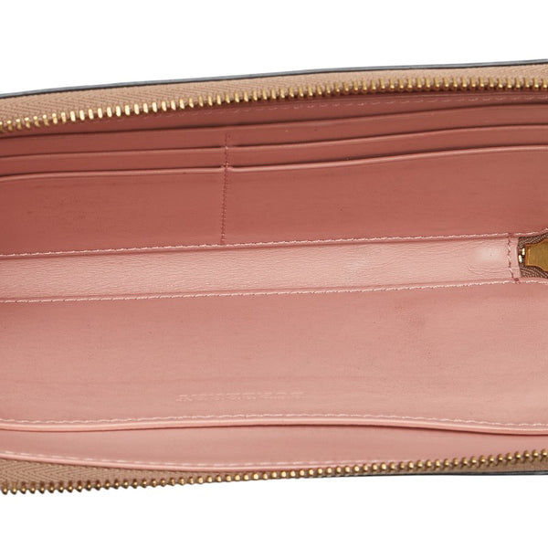 バーバリー ロゴ 長財布 ブラウン レザー レディース BURBERRY 【中古】