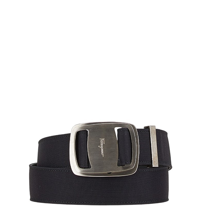 サルヴァトーレフェラガモ ヴァラ バックル ベルト サイズ:S ブラック シルバー レザー ナイロン レディース Salvatore Ferragamo 【中古】