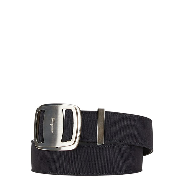 サルヴァトーレフェラガモ ヴァラ バックル ベルト サイズ:S ブラック シルバー レザー ナイロン レディース Salvatore Ferragamo 【中古】