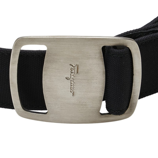 サルヴァトーレフェラガモ ヴァラ バックル ベルト サイズ:S ブラック シルバー レザー ナイロン レディース Salvatore Ferragamo 【中古】