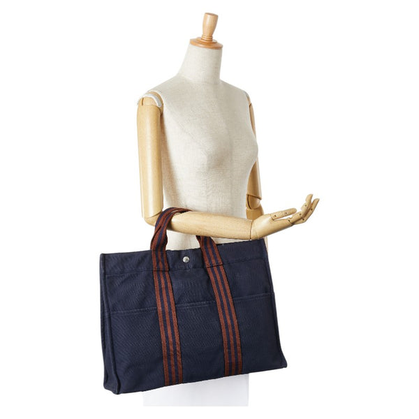 エルメス フールトゥ トートMM トートバッグ ネイビー ブラウン キャンバス レディース HERMES 【中古】
