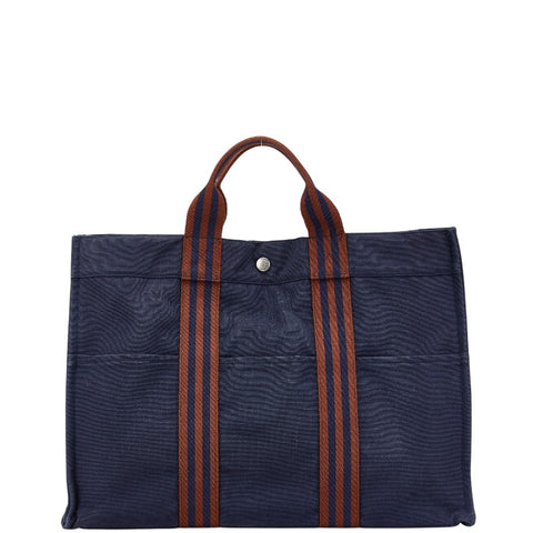 エルメス フールトゥ トートMM トートバッグ ネイビー ブラウン キャンバス レディース HERMES 【中古】