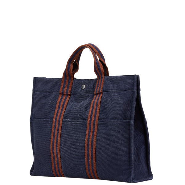 エルメス フールトゥ トートMM トートバッグ ネイビー ブラウン キャンバス レディース HERMES 【中古】