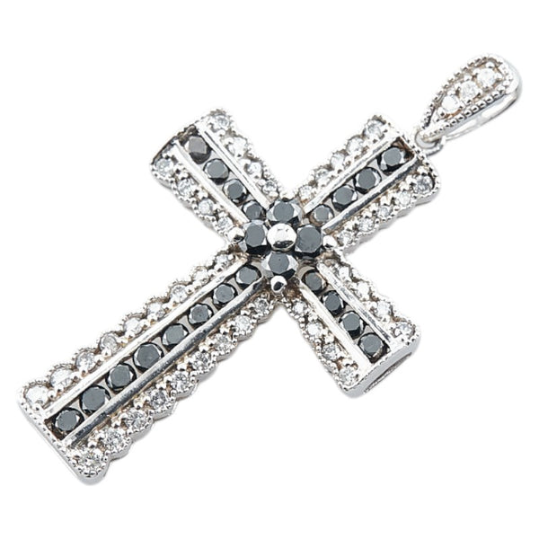K14WG ホワイトゴールド ダイヤ0.94ct クロス 十字架 モチーフ ペンダントトップ レディース 【中古】