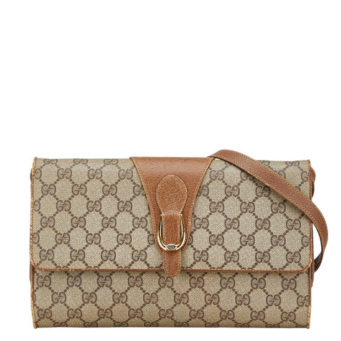グッチ GGスプリーム オールドグッチ 斜め掛け ショルダーバッグ 94.02.050 ベージュ ブラウン PVC レザー レディース GUCCI 【中古】