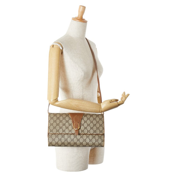 グッチ GGスプリーム オールドグッチ 斜め掛け ショルダーバッグ 94.02.050 ベージュ ブラウン PVC レザー レディース GUCCI 【中古】