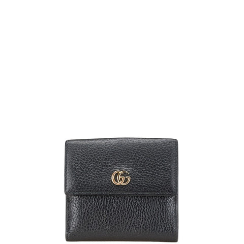 グッチ GGマーモント 三つ折り財布 ブラック レザー レディース GUCCI 【中古】