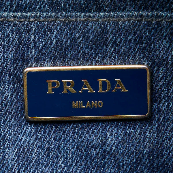 プラダ カナパ 三角ロゴプレート トートバッグ ハンドバッグ B1877B インディゴ ブルー デニム レディース PRADA 【中古】