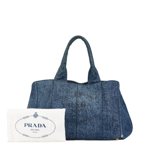 プラダ カナパ 三角ロゴプレート トートバッグ ハンドバッグ B1877B インディゴ ブルー デニム レディース PRADA 【中古】