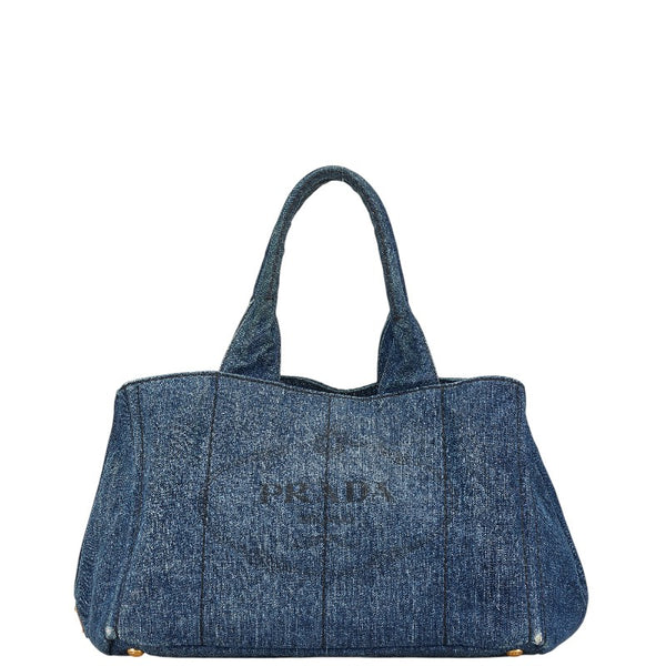 プラダ カナパ 三角ロゴプレート トートバッグ ハンドバッグ B1877B インディゴ ブルー デニム レディース PRADA 【中古】