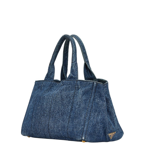 プラダ カナパ 三角ロゴプレート トートバッグ ハンドバッグ B1877B インディゴ ブルー デニム レディース PRADA 【中古】