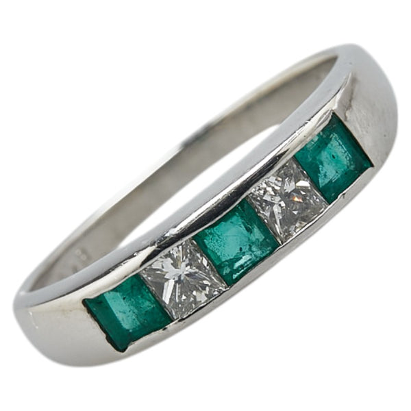 Pt900 プラチナ エメラルド0.54ct ダイヤ0.43ct 一文字 リング 指輪 メンズ 19号 【中古】
